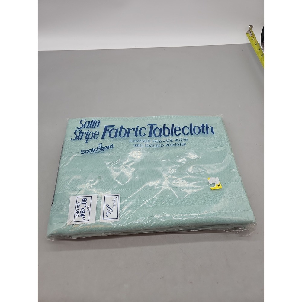 Satin Stripe Styled by Lisa Permanent Press 60" x 84" Teal Tablecloth - NEW!